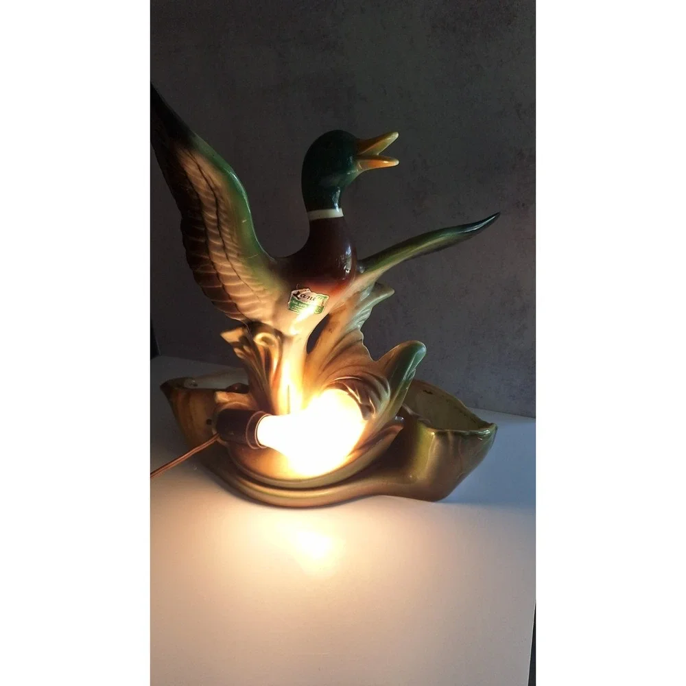 1950S LANE & CO MALLARD DUCK CERAMIC TV LAMP PLANTER MODEL 341 LIGHTS UP